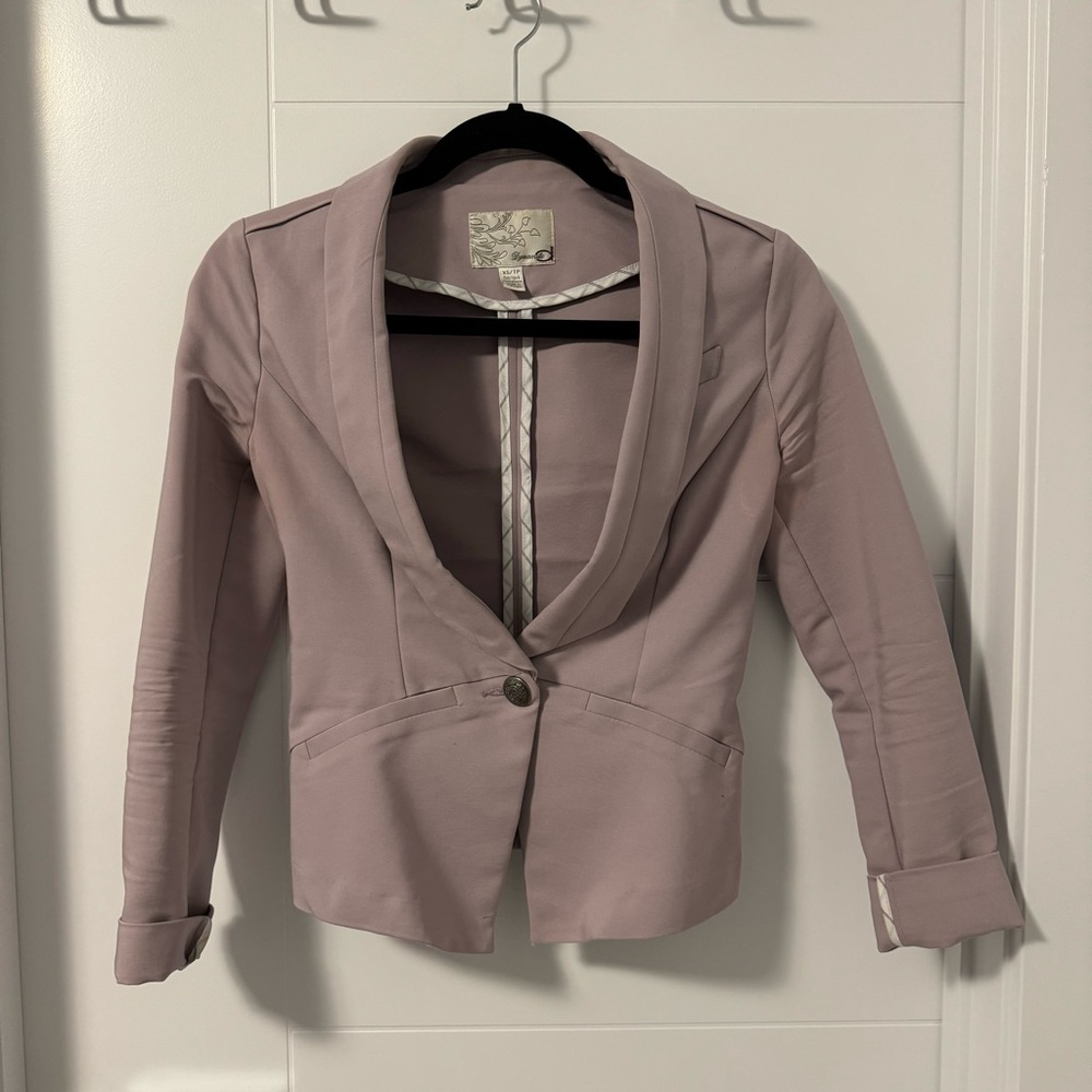 Dynamite Short Lilac Fitted Blazer, Single Button, Spring Pastel Work Wear